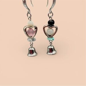 Artisan Heart Gemstones Bells Earrings